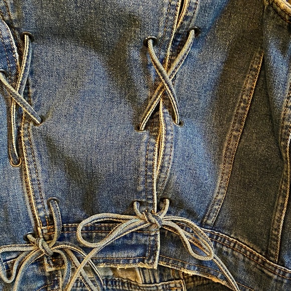 Free People Blue Denim Vest lace-up back like new - Picture 9 of 15